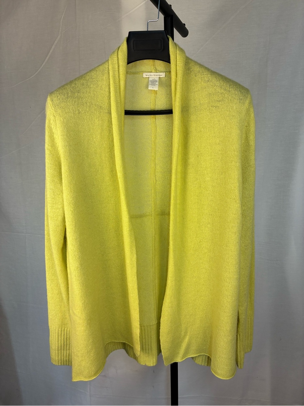 White + Warren Draped Cashmere Cardigan in Citron L